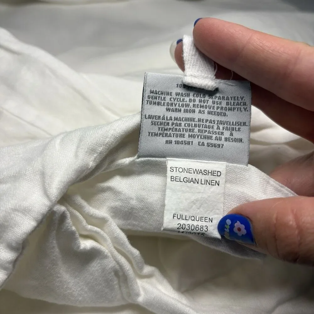 RESTORATION HARDWARE Stonewashed Belgium Linen Full Queen Duvet White